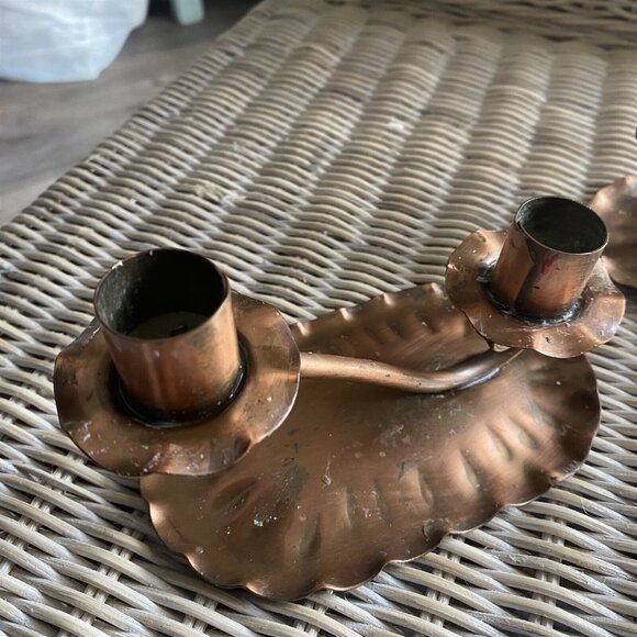 VINTAGE GREGORIAN COPPER Candleholder Candlesticks Double Cup CANDELABRA - Picture 3 of 8